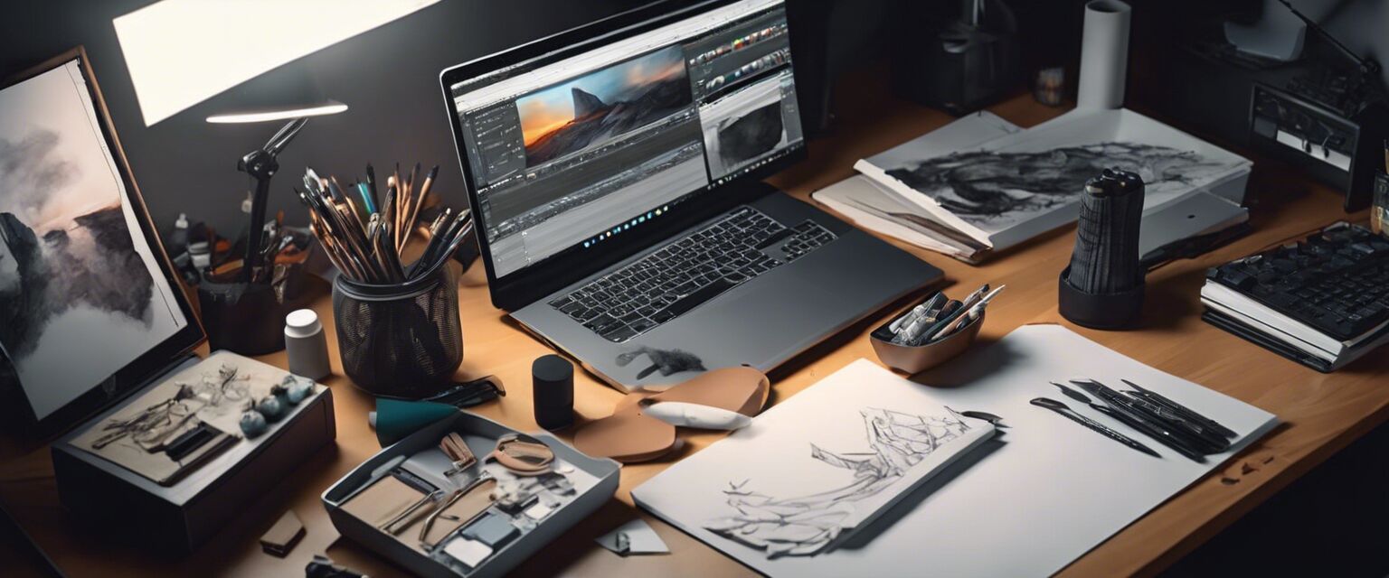 Artist's workspace with all-in-one desktop