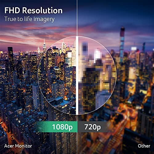 Comparison of FHD resolution with lower resolution in a cityscape view.